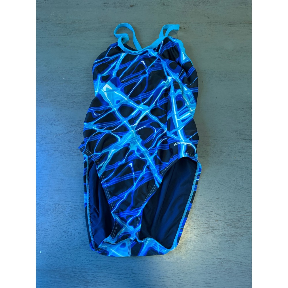 Waterpro Blue Electric Web One Piece Swimsuit Athletic Training Racerback 28